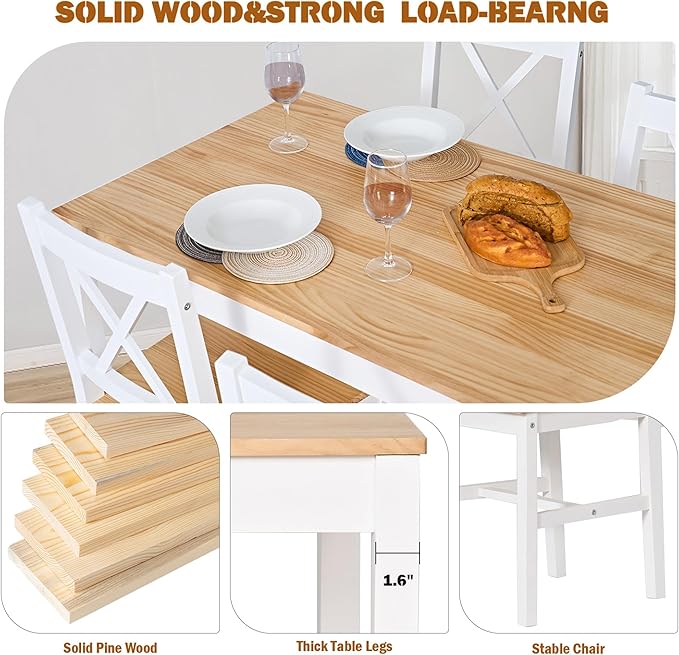SogesHome 47.2'' Dining Table Set with 4 Chairs, 5-Piece Modern Chic Design, Premium Construction, Versatile Functionality, Easy Assembly, Oak and White Finish, Oak