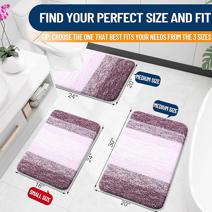 OLANLY Luxury Toilet Rugs U-Shaped 24x20, Extra Soft and Absorbent Microfiber Bathroom Rugs, Non-Slip Plush Shaggy Bath Mat, Machine Wash Dry, Contour Bathroom Mats for Toilet Base, Mauve