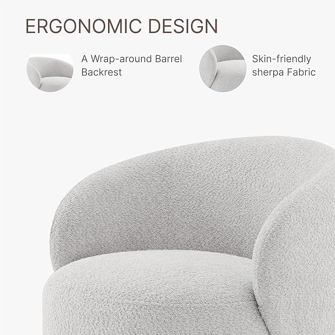 Swivel Accent Chair Round Barrel Armchair Upholstered Performance Fabric for Living Room Bedroom Waitingroom,2 Box,Light Grey