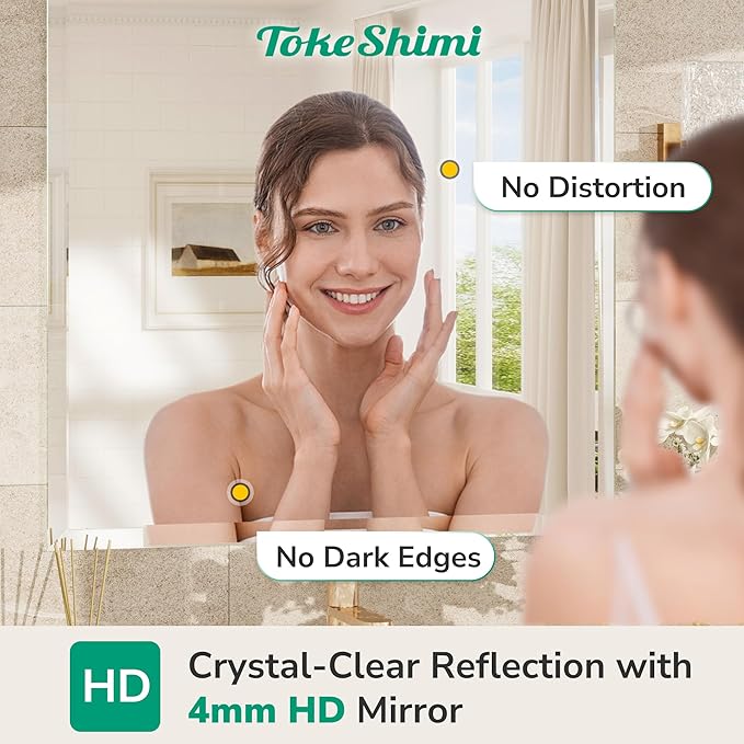TokeShimi 48x36 Frameless Bathroom Mirror for Over Sink with 1" Beveled Edge, Tempered Bathroom Vanity Mirror Beveled, Shatterproof Rectangle Mirrored Wall Mounted for Living Room, Entryway