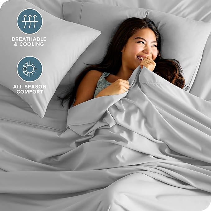 Bare Home Ultra-Soft Split Cal King Sheet Set - Luxury 1800 - Hydro-Brushed - Deep Pockets - Easy Fit - 4 Piece Set - Bedding Sheets & Pillowcases (Split California King, Cloud Grey)