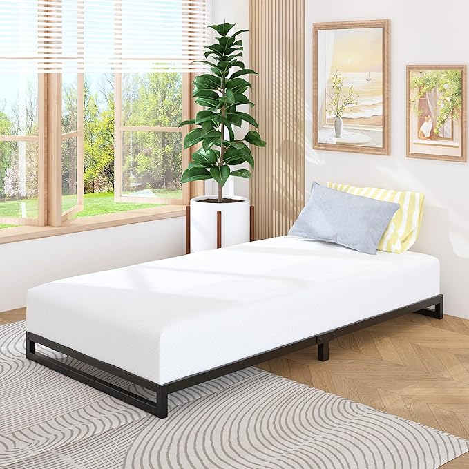 6 Inch Twin XL Bed Frames Heavy Duty Sturdy Metal Platform Bed Frame No Box Spring Needed, Noise Free, Easy Assembly, Black