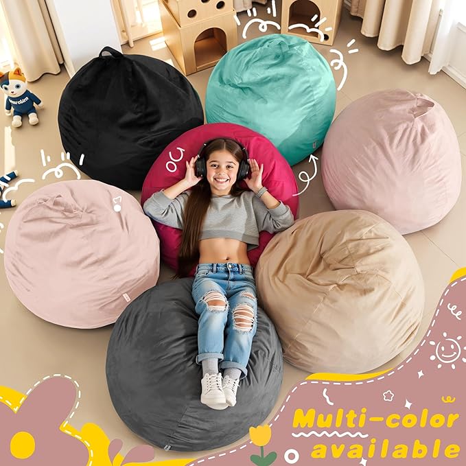 HABUTWAY 2FT Bean Bag Chair, 2' Beanbags Small Bean Bag Chairs with Filling, Teardrop Bean Bag Chair Luxurious Velvet Ultra Soft Fur with Removable Cover (Soft Pink)