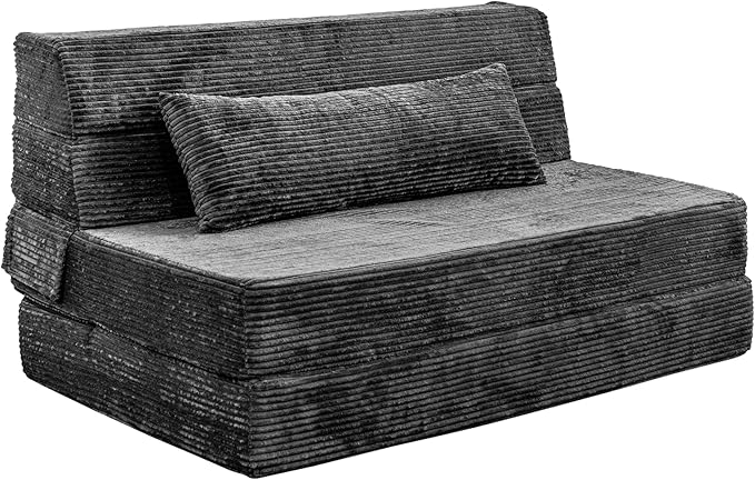 Folding Sofa Bed, Convertible Sleeper Chair with Pillow, High Density Memory Foam Fold Out Couch, Foldable Mattress Futon Sofa for Living Room/Dorm/Guest Use/Apartment/Home Office