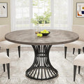 Tribesigns Round Dining Table, 47-Inch Farmhouse Dinning Room Table, Industrial Dinner Table with Metal Base, Grey