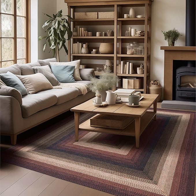 Homespice Prescott Braided Rugs for Bedroom 4x6' - Primitive Country Rugs for Bedroom and Dining Area
