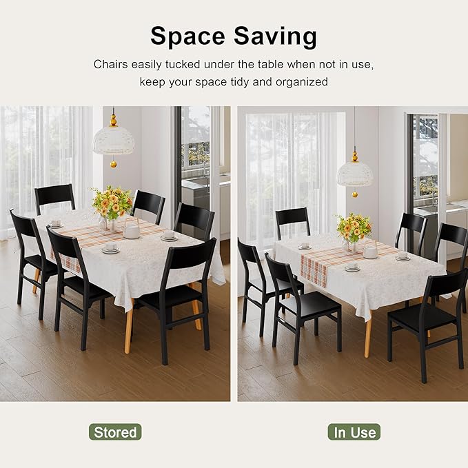 Feonase Dining Chairs Set of 6, Modern Kitchen Chairs with Ergonomic Backrest, MDF Board and Metal Legs, Dinner Chairs for Dining Room, Kitchen and Living Room, Easy Assembly, Black