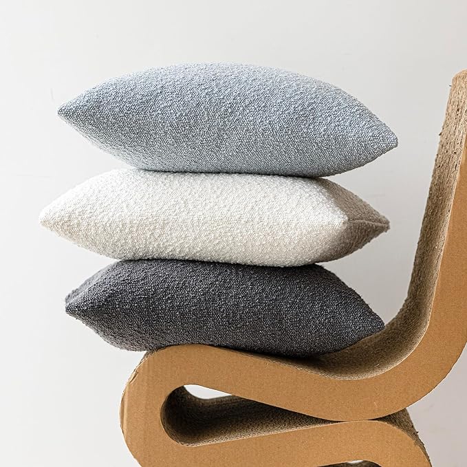 Foindtower Pack of 2 Modern Textured Boucle Throw Pillow Covers Accent Solid Decorative Pillow Cases Cozy Woven Couch Cushion Case for Chair Sofa Bed Living Room Home Decor, 18 x 18 Inch, Light Blue