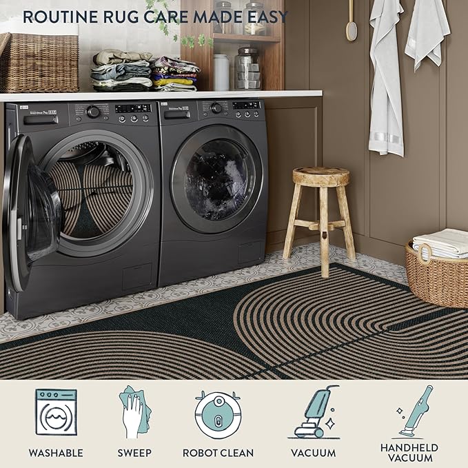 Lahome Modern Rainbow Easy Jute Rug, 6x9 Area Rugs for Living Room Outdoor Patio Washable Indoor Outdoor Dining Room Carpet, Farmhouse Large Non Slip Carpet for Bedromm Backyard Office
