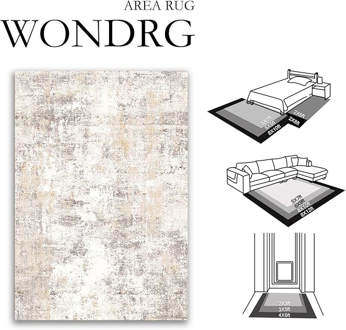 2x6 Washable Runner Rug Beige Grey Neutral Abstract Hallway Kitchen Living Room Bedroom Non Slip Throw Rug Soft Low Pile Indoor Carpet for Entrance Laundry Bathroom