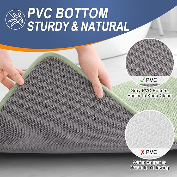 OLANLY Thick Memory Foam Bath Mat Rug 24x16, Extra Soft Absorbent Bathroom Rug, Quick Dry Bath Mats, Non-Slip, Machine Washable Carpet for Bathroom, Tub and Shower, Home Decor Accessories, Sage Green
