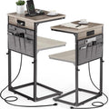 Vagusicc C-Shaped End Table Set of 2 with Charging Station, Small Side Table for Couch, Adjustable Height Couch Side Table, Slide Under Sofa Table TV Tray Tables for Living Room, Bedroom,Bedside, Gray