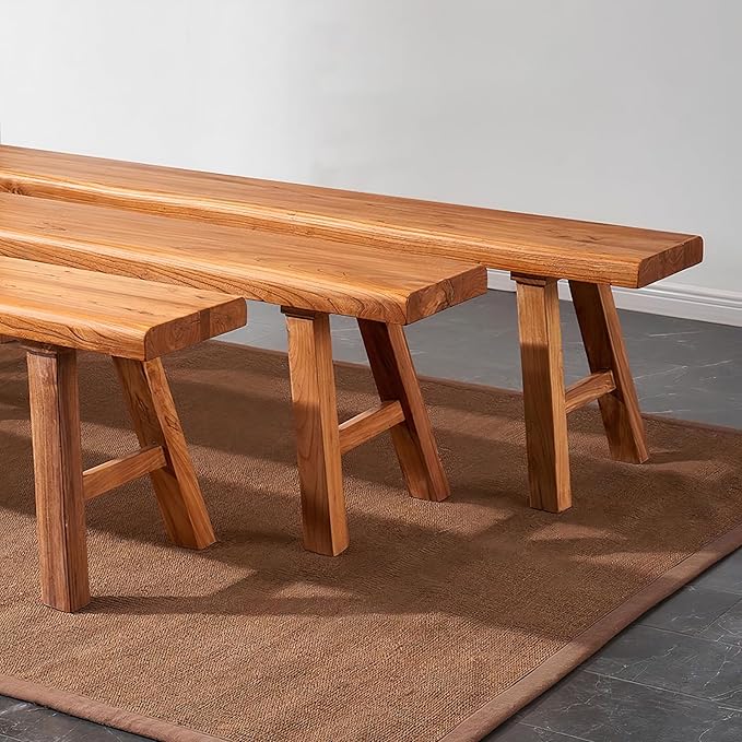 Farmhouse Wood Bench Indoor - 47.1Inch entryway Bench, Natural Solid Wood, Durable and Sturdy, Suitable for Dining Room, Bedroom, Porch and Other Narrow Spaces