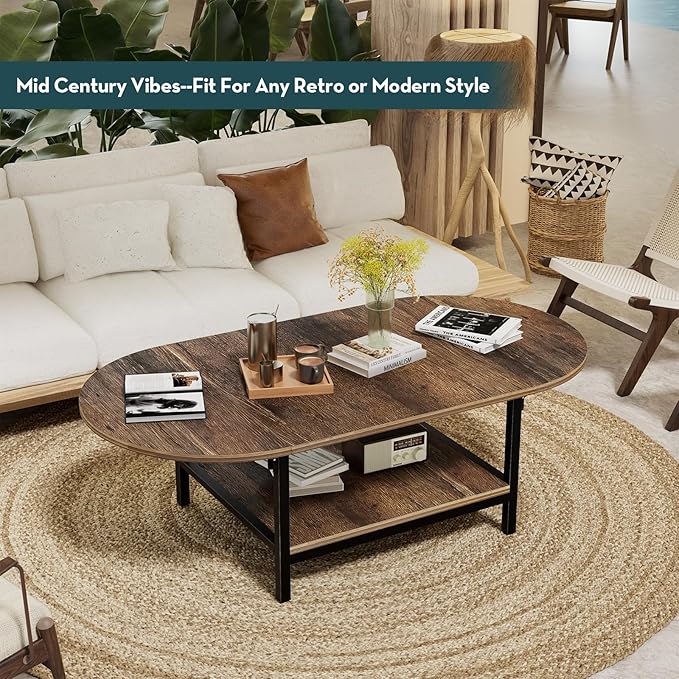 SAYGOER Folding Coffee Table for Living Room, Small Coffee Tables with 2-Tier Storage, Mid Century Modern Center Table for Small Space, Farmhouse Table Square, Dark Brown