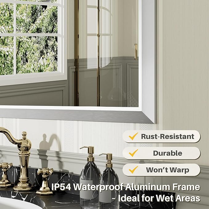 40x36 Inch Silver Bathroom Mirror for Wall, Thick Metal Framed Rectangle Mirrors for Over Sink, Bedroom, Living Room, Entryway, Anti-Rust, HD Tempered Glass