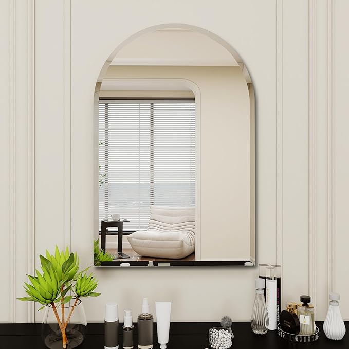 Arched Bathroom Mirror, 24X32 inch Arched Frameless Mirror, Arch Wall Mirror，Frameless Mirrors for Bathroom,Beveled Bathroom Mirror.