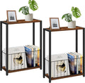 Narrow Side Tables Set of 2 with Magazine Holder, Skinny End Tables Perfect for Small Spaces, Space-Saving Design for Living Room, Bedroom, or Office, 7.1" D x 16.9" W x 23.6" H, Rustic Brown