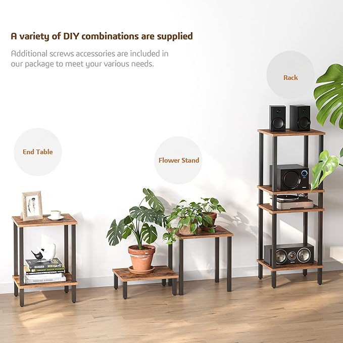 TUTOTAK End Table, Side Table, Nightstand, 2-Tier Storage Shelf, Sofa Side Table for Small Space, Living Room, Bed Room Brown and Black TB01BB034