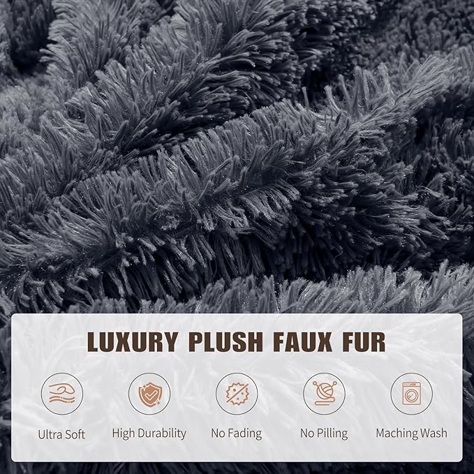 Bean Bag Cover(No Filler), Faux Fur Comfy Bean Bag Chairs for Adults, Washable Bean Bag Chair Cover, Fluffy Plush Giant Bean Bags Chairs for Teens Kids Girls, Anti-Slip, 5FT, Dark Grey