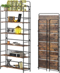 4NM No Assembly Folding Bookshelf 6 Tiers Vintage Industrial Black Book Shelf Metal Foldable Storage Bookcase and Bookshelves for Living Room,Bedroom and Kitchen - Rustic Brown