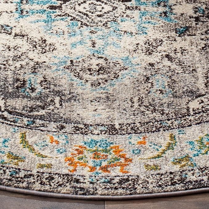 SAFAVIEH Monaco Collection Area Rug - 11' Round, Grey & Light Blue, Boho Chic Medallion Distressed Design, Non-Shedding & Easy Care, Ideal for High Traffic Areas in Living Room, Bedroom (MNC243G)