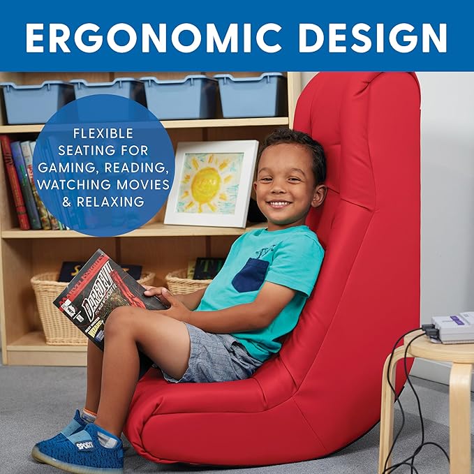 Factory Direct Partners Soft Tufted Floor Rocker - Cushioned Ground Chair for Kids Teens and Adults - Great for Reading, Gaming, Meditating, TV - Red, 10488-RD