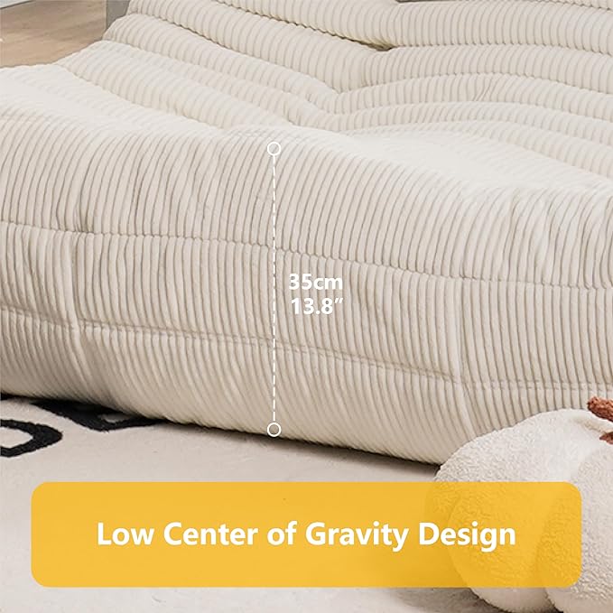 N&V Fireside Loveseat, Mid Century Armless Twin Size Floor Sofa, Soft Premium Corduroy Floor Lounge Chair, Foam Sofa Accent Chair for Living Room Bedroom and Office (Beige)