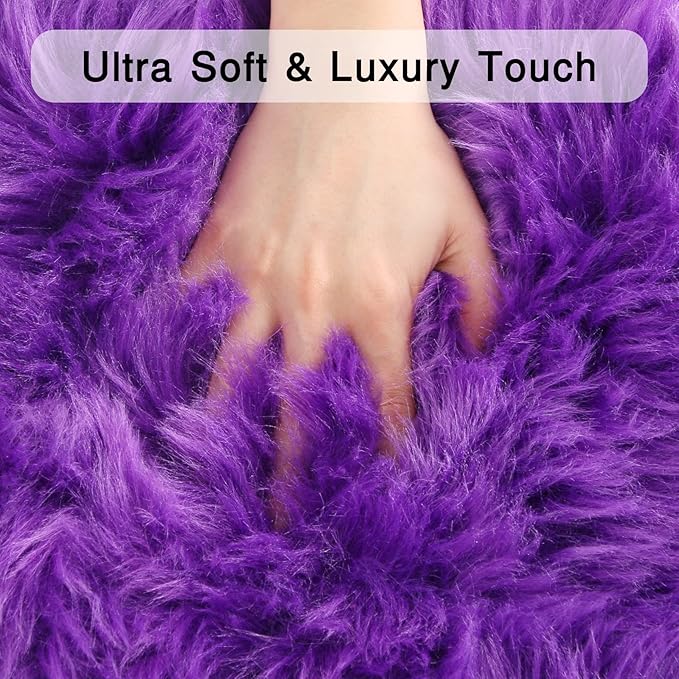 duduta Purple Faux Sheepskin Throw Rug 2x3 ft, Fluffy Shag Fur Chair Cover Small Bedside Dorm Rug Non Slip Machine Washable