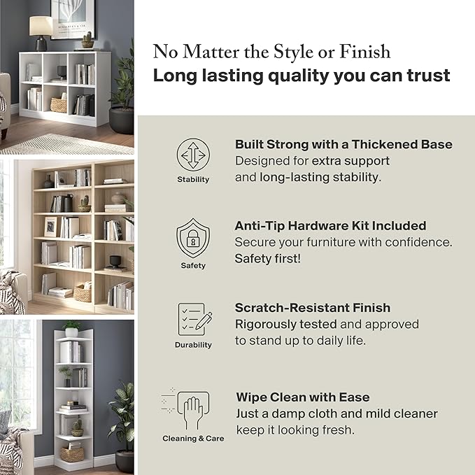 Bush Furniture Universal Tall 5 Shelf Bookcase in Black Walnut, Vertical Storage and Display Bookshelf for Home Office or Living Room Organization
