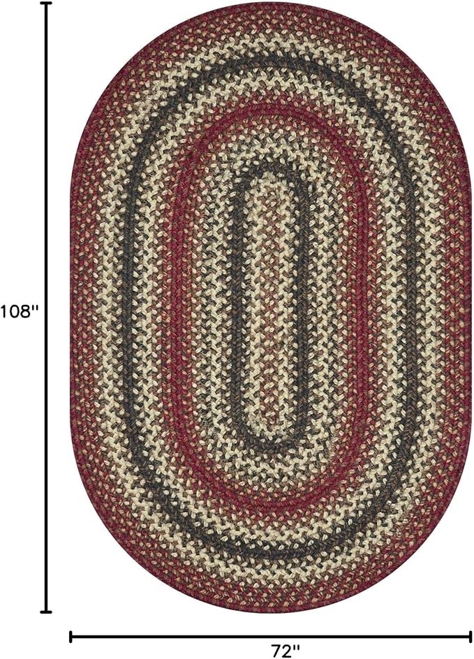Homespice Chester Rustic Braided Rug 6x9' Oval in Red, Perfect for a Country Style Dining Room Rug