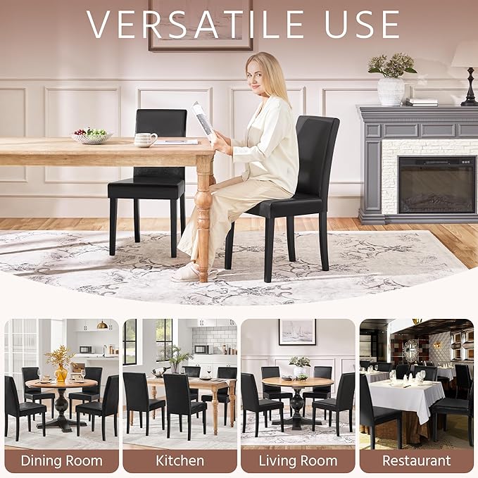 Yaheetech Dining Chairs Set of 4 PU Leather Upholstered Parsons Dining Chairs with Solid Wood Legs for Kitchen/Living Room/Restaurant, Modern Style, Black