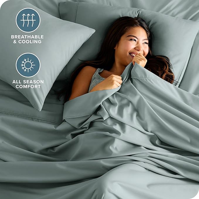 Bare Home Split Head Flex King Sheet Set - 1800 Ultra-Soft Microfiber Bed Sheets - Double Brushed - Deep Pockets - Easy Fit - 4 Piece Set - FlexTop Bedding Sheets (Split Head Flex King, Sea Spray)