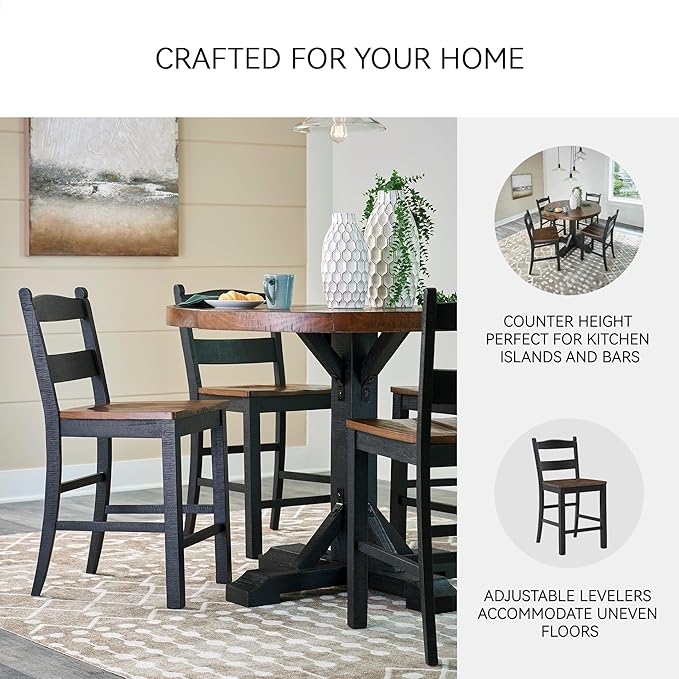Signature Design by Ashley Valebeck Rustic 24” Counter Height Bar Stool with Contoured Seat, Set of 2, Black & Dark Brown