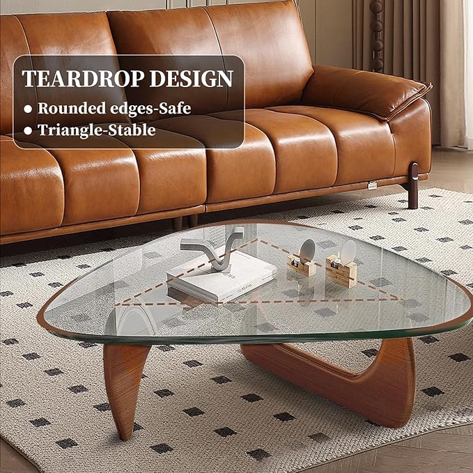 Modern Glass Coffee Table for Living Room, Mid Century Coffee Table Stylish Coffee Tables,Suitable for Bedroom Living Room Reception Office Tables（Walnut/Transparent，Large）