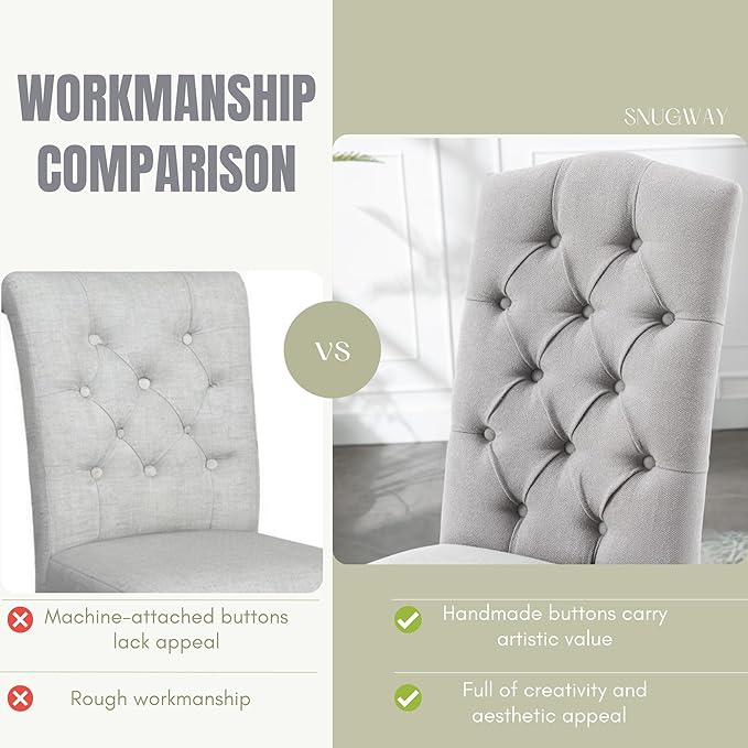 Tufted Upholstered Parsons Dining Chair Set Fabric Diner Accent Stylish Modern Kitchen Living Room with Button Sturdy Solid Wood Legs