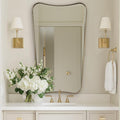 Brushed Gold Bathroom Mirror, 24x40 Inch Gold Irregular Bathroom Vanity Mirror, Gold Asymmetric Mirror with Stainless Steel Frame, Metal Framed Wall Mounted Accent Mirror Vertical Only