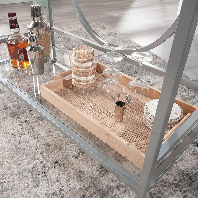 Sauder International Lux Bar Cart, Silver Finish
