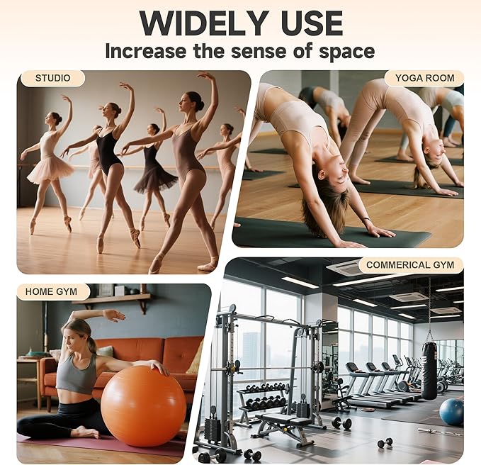 Hasipu 4Pcs 48''x24'' Home Gym Mirror Large Full Length Wall Mounted Full Body Mirror for Yoga Dance Fitness Exercise Studio Bedroom Garage, Frameless Tempered Glass Workout Mirrors Walnut Rectangular