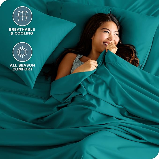 Bare Home Full Sheet Set - Luxury 1800 Ultra-Soft Microfiber Full Bed Sheets - Double Brushed - Deep Pockets - Easy Fit - 4 Piece Set - Bedding Sheets & Pillowcases (Full, Emerald)