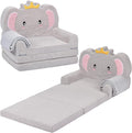Kids Couch, 2-in-1 Soft Toddler Couch Fold Out with Blanket, Chair Comfy, Foldable Convertible Plush Sofa to Lounger, Gifts for Kids Girl Boys, Elephant