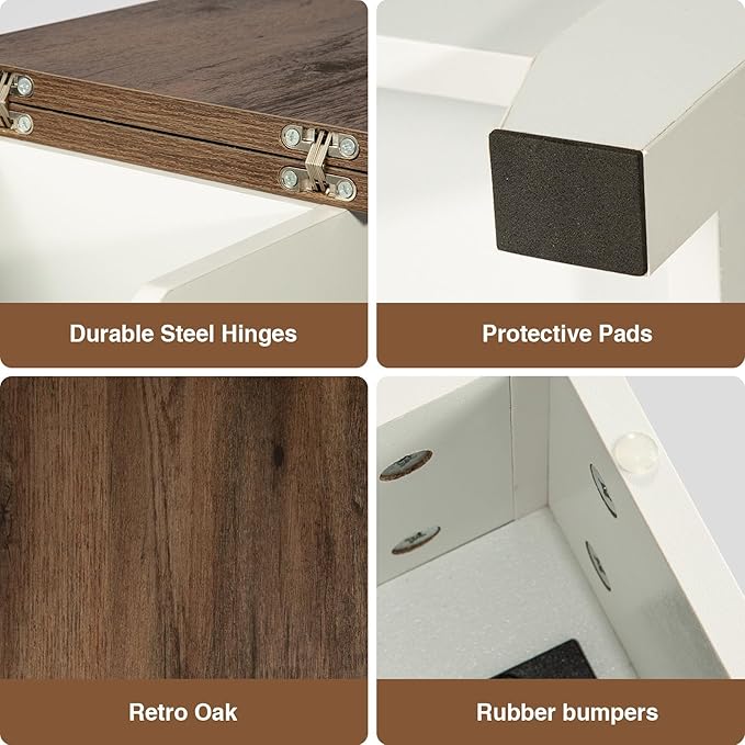 Narrow End Table with Charging Station - Farmhouse Slim Side Table, w/USB Ports Power Outlets, Nightstand w/Flip Top Storage Drawer, for Small Spaces Living Room Bedroom, Brown White