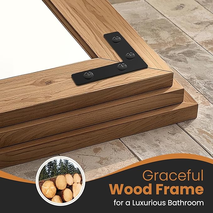 Full Length Mirror with Wooden Frame, 65"X24" Solid Wood Standing Floor Mirror for Farmhouse, Bathroom, Bedroom, Hanging or Leaning Wall-Mounted