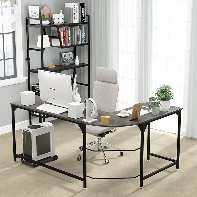 Teraves Reversible L Shaped Desk, 57.9" Gaming Computer Desk, Modern Corner Desks for Home Office Study, Space Saver Workstation Desk, Easy Assembly, Wooden