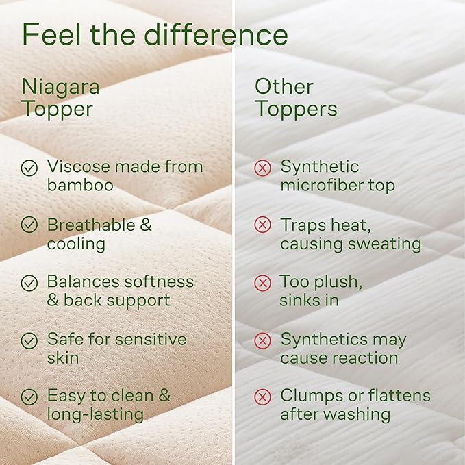 Ultra Soft Twin Size Mattress Topper - Viscose Made from Bamboo Pillow Top Mattress Pad for Back Pain Relief - Naturally Cooling for Hot Sleepers, Beige