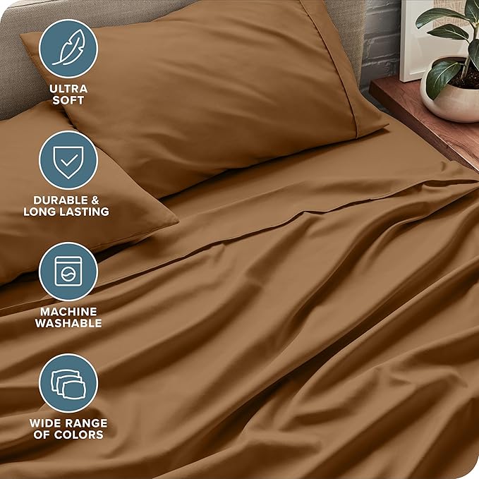 Bare Home Full Sheet Set - Luxury 1800 Ultra-Soft Microfiber Full Bed Sheets - Double Brushed - Deep Pockets - Easy Fit - 4 Piece Set - Bedding Sheets & Pillowcases (Full, Caramel)