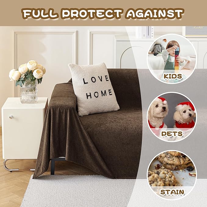 MYSKY HOME Sectional Couch, Covers Couch Cover 2 Cushion Sofa, Couch Covers for Sofa, Dog Couch Protector, L Shape Cover Sofa Slipcovers Washable Furniture Covers for Pets, 71" x 102", Brown