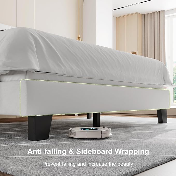 Feonase Velvet Full Size Platform Bed Frame with Button Tufted Headboard, Upholstered Bed with Wooden Slats Support, No Box Spring Needed, Easy Assembly, Noise-Free, White