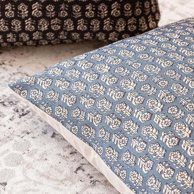 Foindtower Set of 2 Decorative Neutral Floral Print Throw Pillow Covers Vintage Accent Farmhouse Cushion Covers Boho Home Decor for Sofa Couch Chair Bedroom Living Room Outdoor,24×24 Inch,Dusty Blue