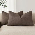 Foindtower Set of 2 Decorative Linen Check Throw Pillow Covers Neutral Farmhouse Lumbar Cushion Covers Modern Boho Home Decor for Sofa Chair Couch Bedroom Living Room Outdoor,12×20 Inch,Dark Brown