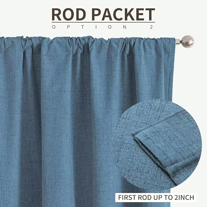Joydeco Natural Linen Curtains 84 inch Length 2 Panels Set Burg 100% Blackout Patio Door Curtain Room Darkening Sliding Door Curtains Thermal Insulated Back tab Rod Pocket(105x84 inch, Sky Blue)